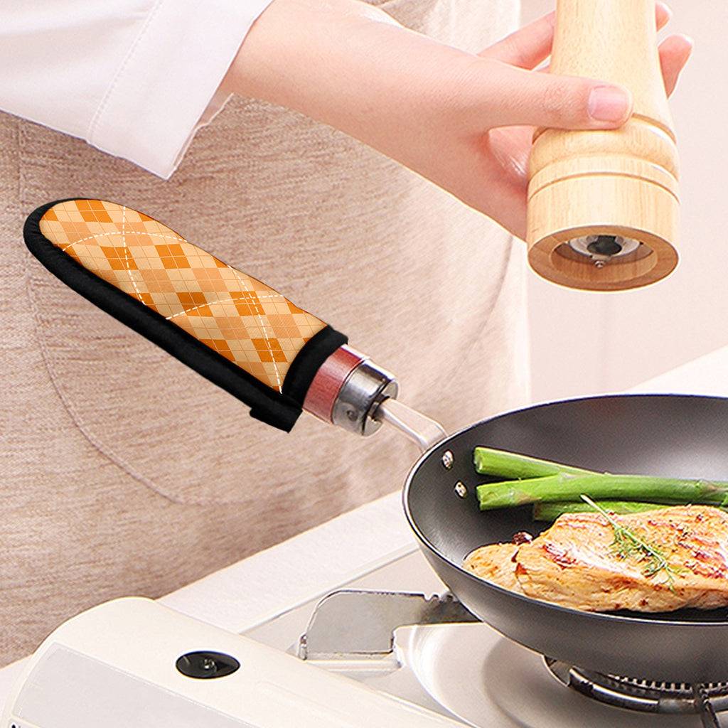 Orange Argyle Pattern Print Skillet Handle Cover