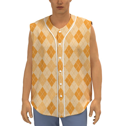 Orange Argyle Pattern Print Sleeveless Baseball Jersey