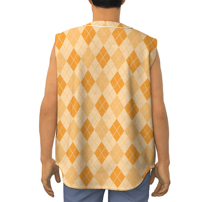 Orange Argyle Pattern Print Sleeveless Baseball Jersey
