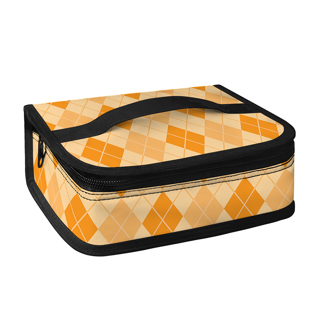 Orange Argyle Pattern Print Small Lunch Bag