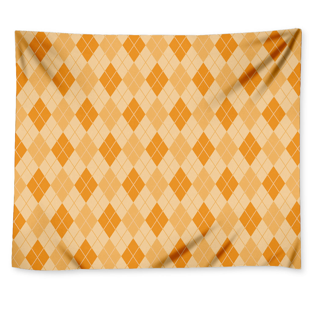Orange Argyle Pattern Print Tapestry