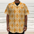 Orange Argyle Pattern Print Textured Short Sleeve Shirt