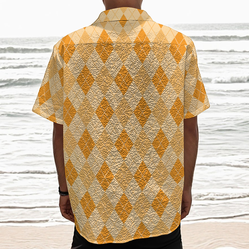 Orange Argyle Pattern Print Textured Short Sleeve Shirt