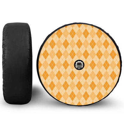 Orange Argyle Pattern Print Tire Cover With Camera Hole