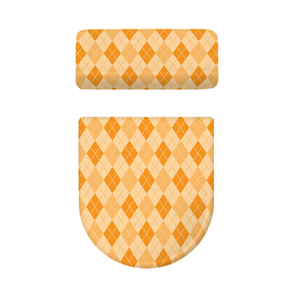 Orange Argyle Pattern Print Toilet Lid And Tank Cover Set