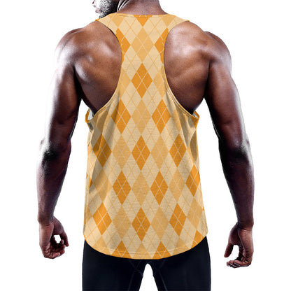 Orange Argyle Pattern Print Training Tank Top