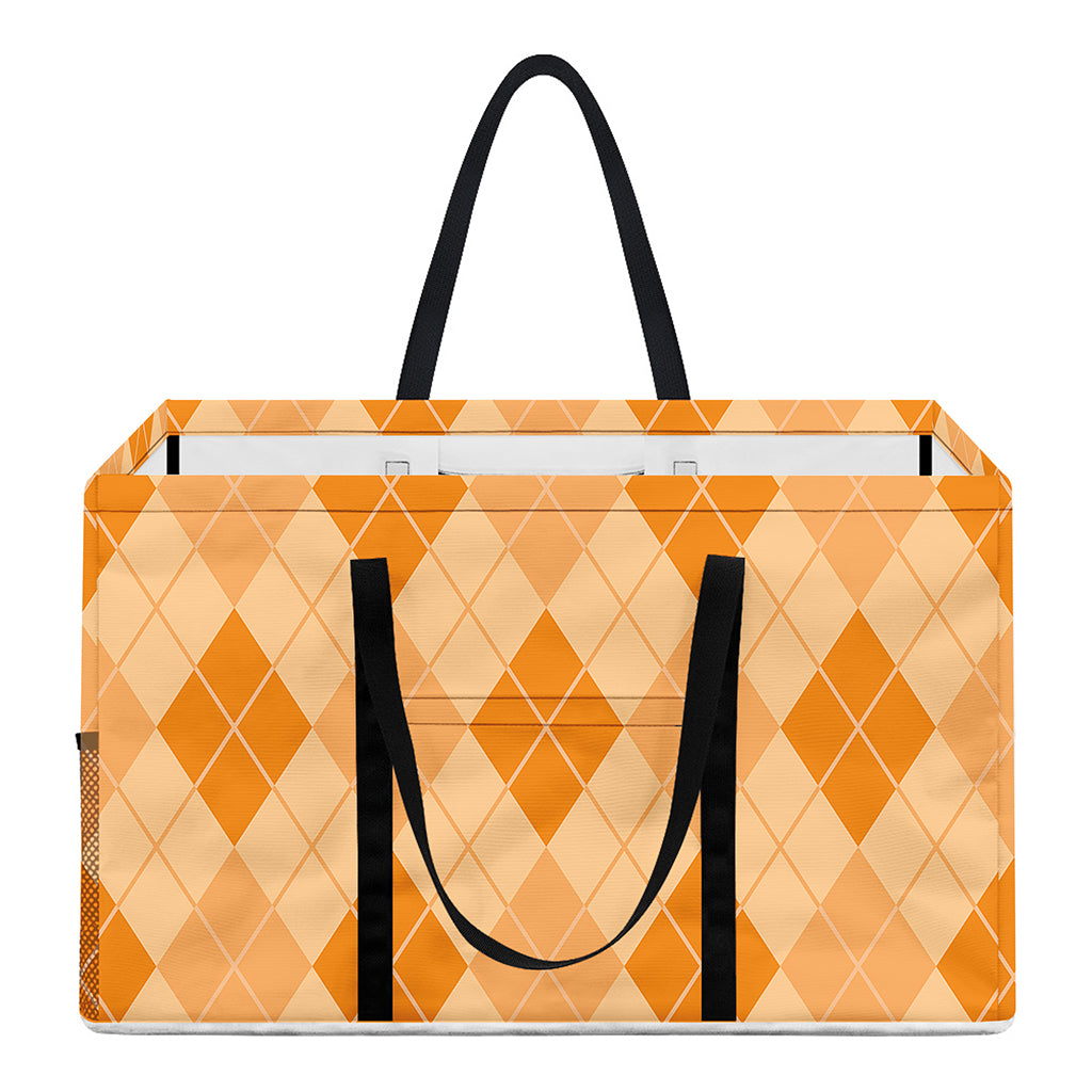 Orange Argyle Pattern Print Utility Tote Bag