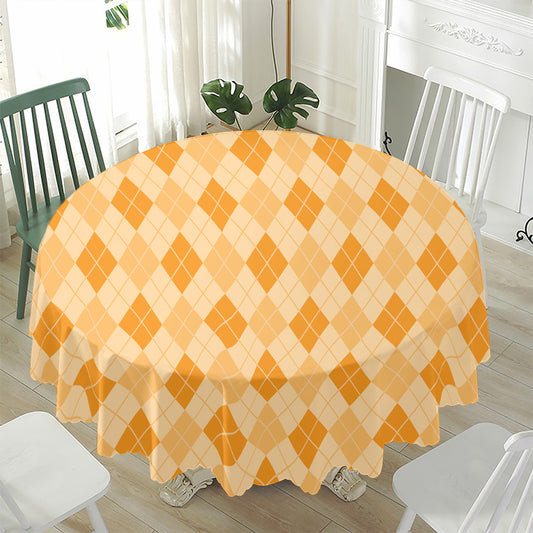 Orange Argyle Pattern Print Waterproof Round Tablecloth