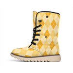 Orange Argyle Pattern Print Winter Boots