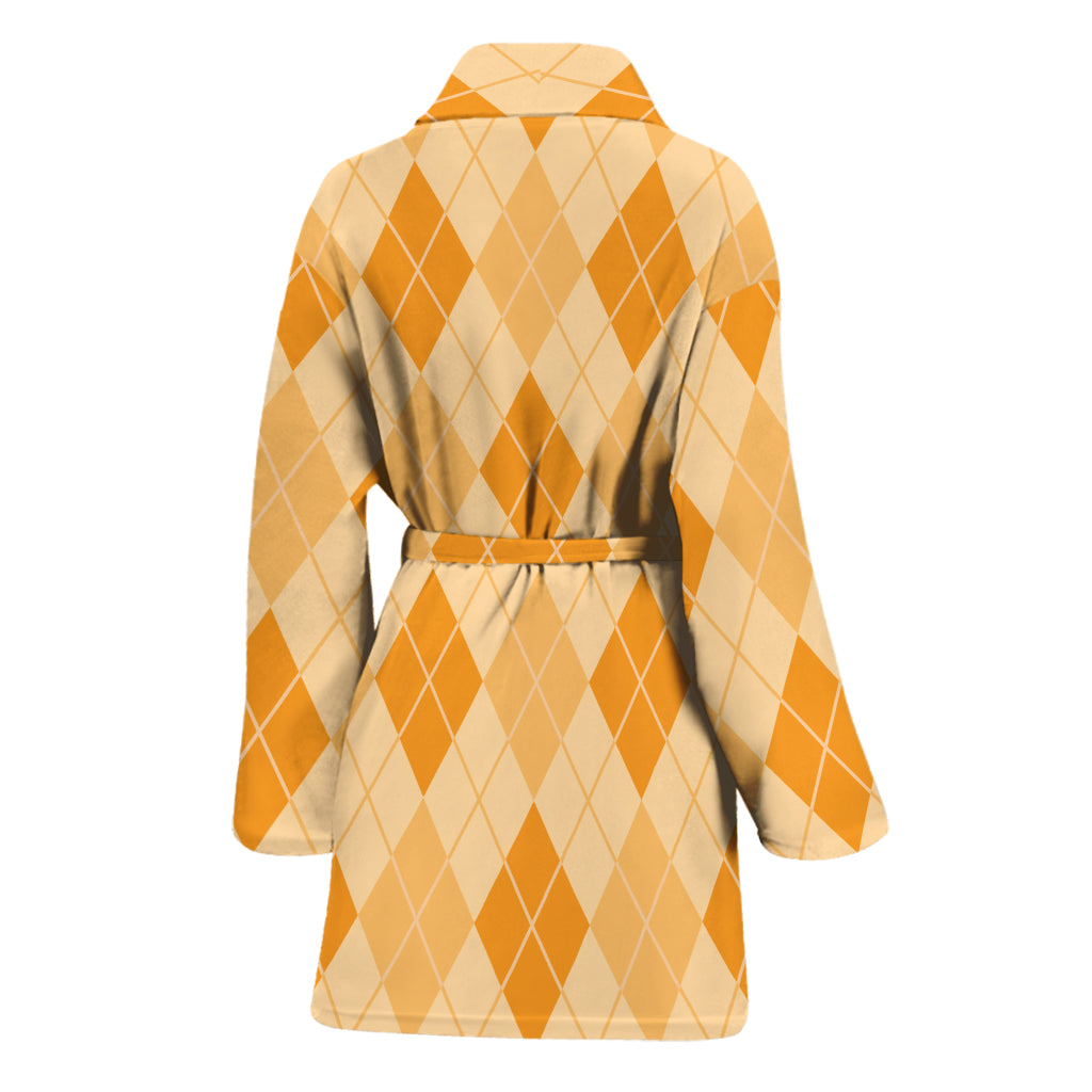 Orange Argyle Pattern Print Women's Bathrobe