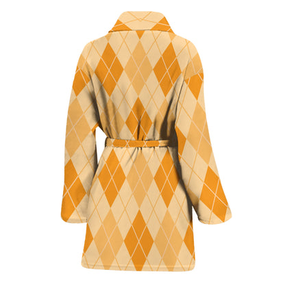 Orange Argyle Pattern Print Women's Bathrobe