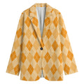 Orange Argyle Pattern Print Women's Blazer
