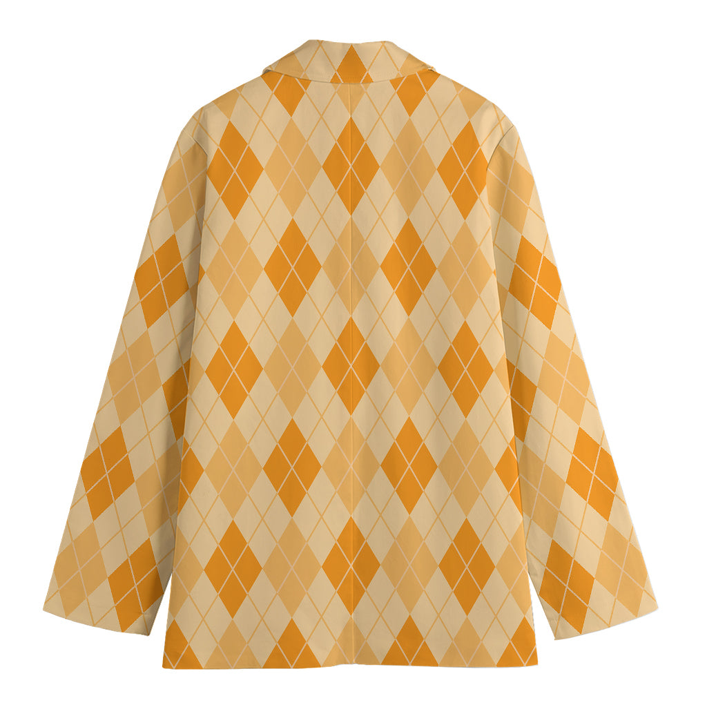 Orange Argyle Pattern Print Women's Blazer