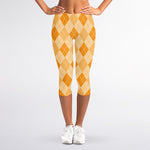 Orange Argyle Pattern Print Women's Capri Leggings