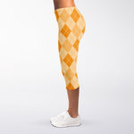 Orange Argyle Pattern Print Women's Capri Leggings