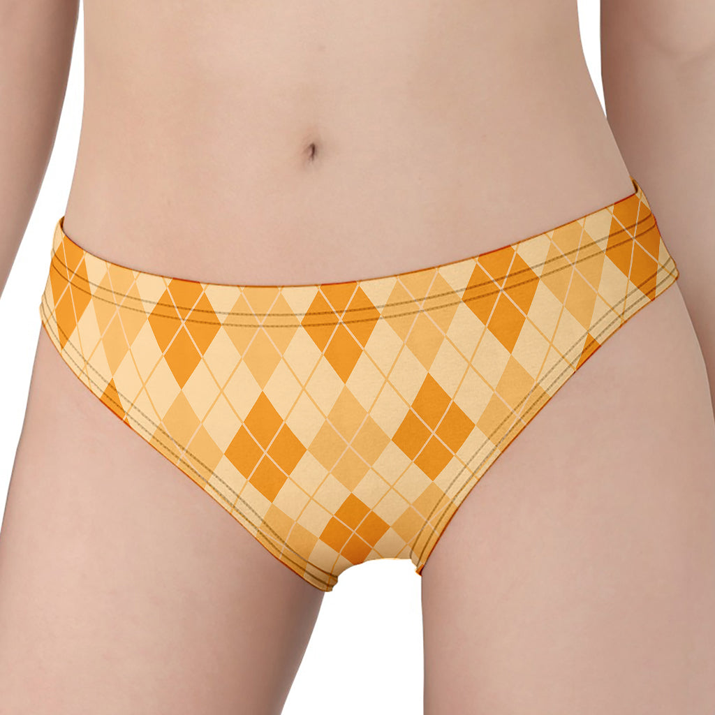 Orange Argyle Pattern Print Women's Panties