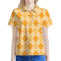 Orange Argyle Pattern Print Women's Polo Shirt