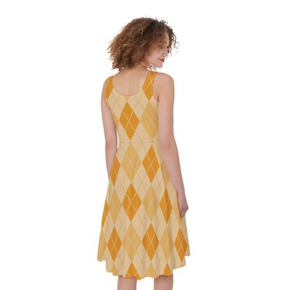 Orange Argyle Pattern Print Women's Sleeveless Dress
