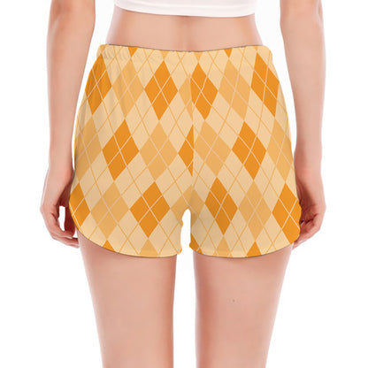 Orange Argyle Pattern Print Women's Split Running Shorts