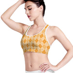 Orange Argyle Pattern Print Women's Sports Bra
