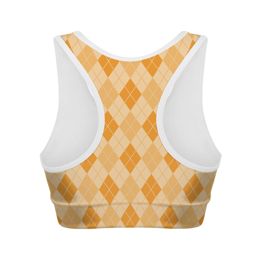 Orange Argyle Pattern Print Women's Sports Bra