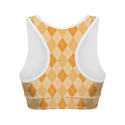 Orange Argyle Pattern Print Women's Sports Bra