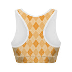 Orange Argyle Pattern Print Women's Sports Bra