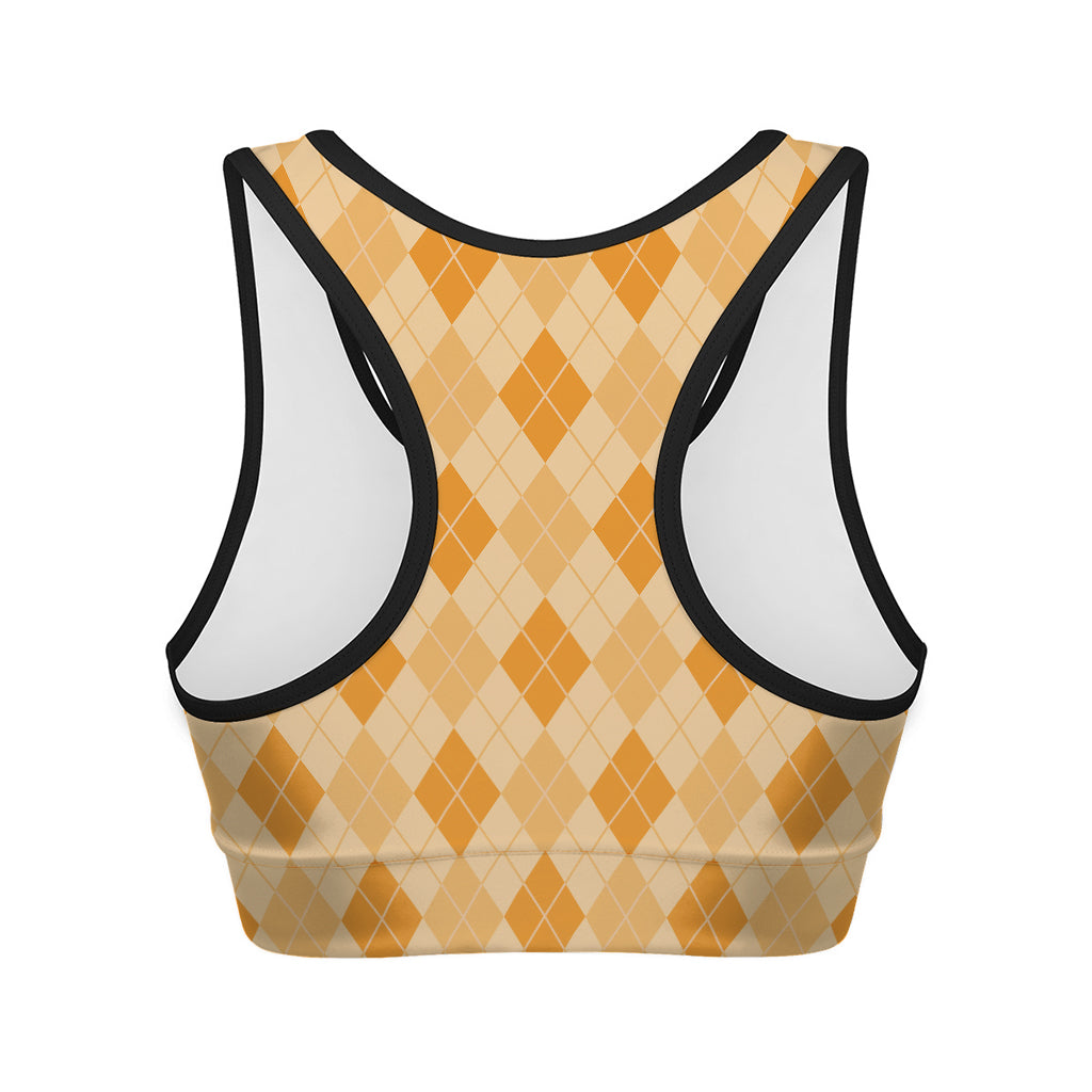 Orange Argyle Pattern Print Women's Sports Bra