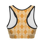 Orange Argyle Pattern Print Women's Sports Bra