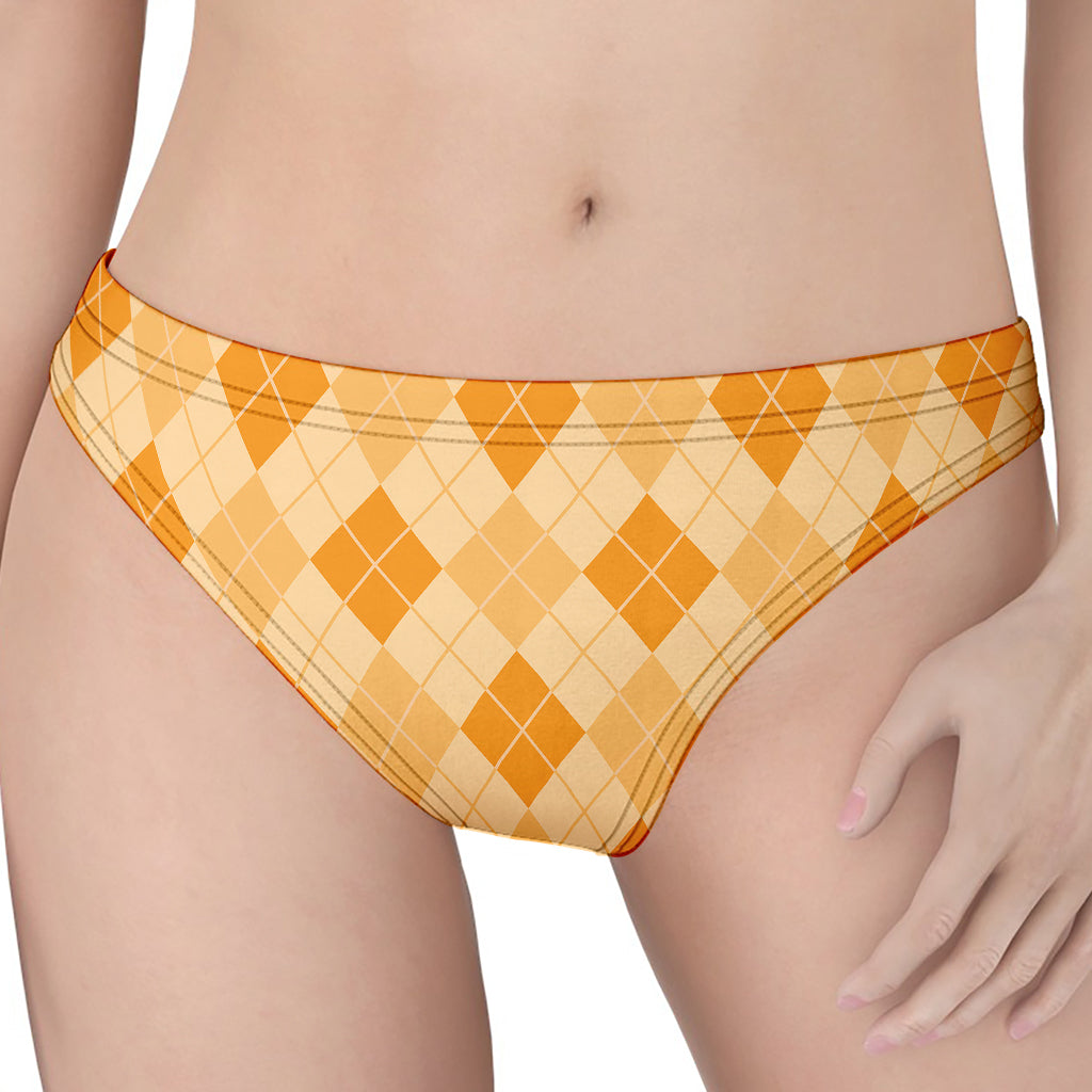 Orange Argyle Pattern Print Women's Thong