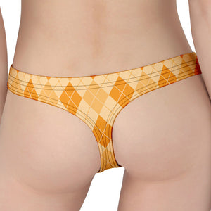 Orange Argyle Pattern Print Women's Thong