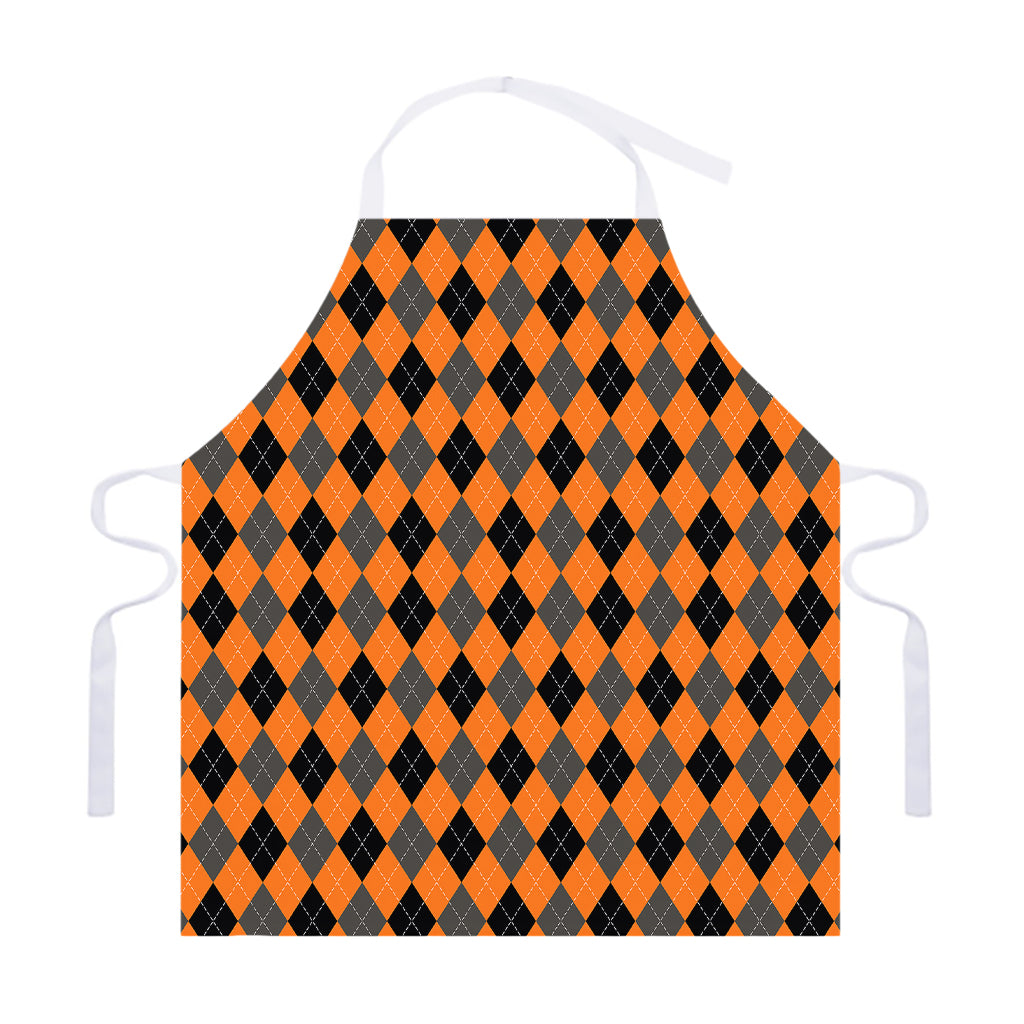 Orange Black And Grey Argyle Print Adjustable Apron