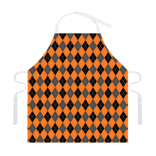 Orange Black And Grey Argyle Print Adjustable Apron