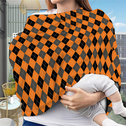 Orange Black And Grey Argyle Print Baby Seat Cover