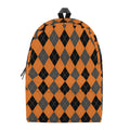 Orange Black And Grey Argyle Print School Backpack