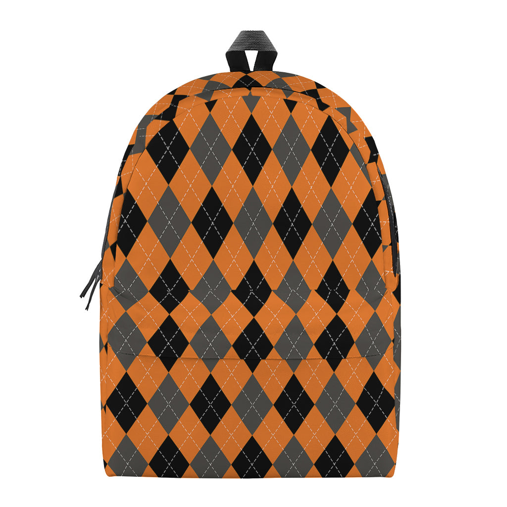 Orange Black And Grey Argyle Print Backpack