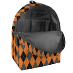 Orange Black And Grey Argyle Print Backpack