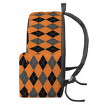 Orange Black And Grey Argyle Print Backpack