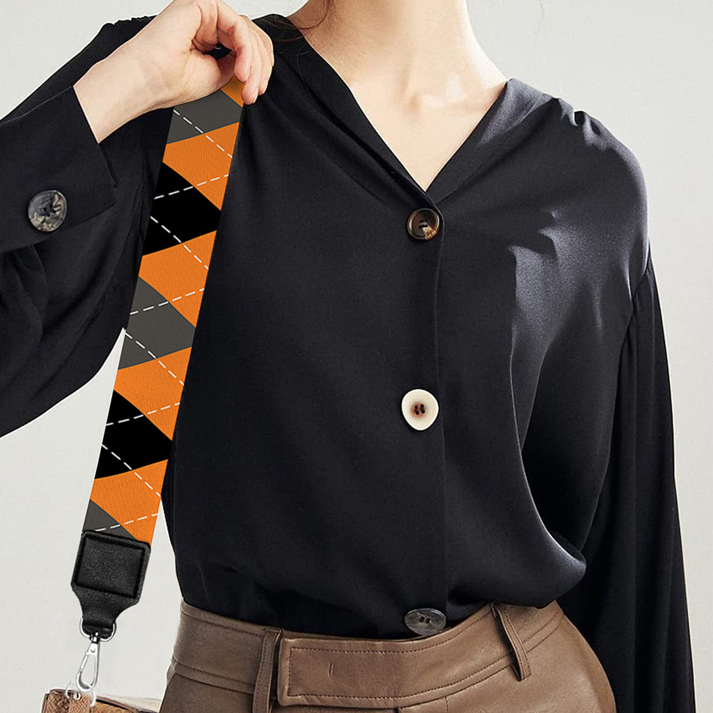 Orange Black And Grey Argyle Print Bag Strap