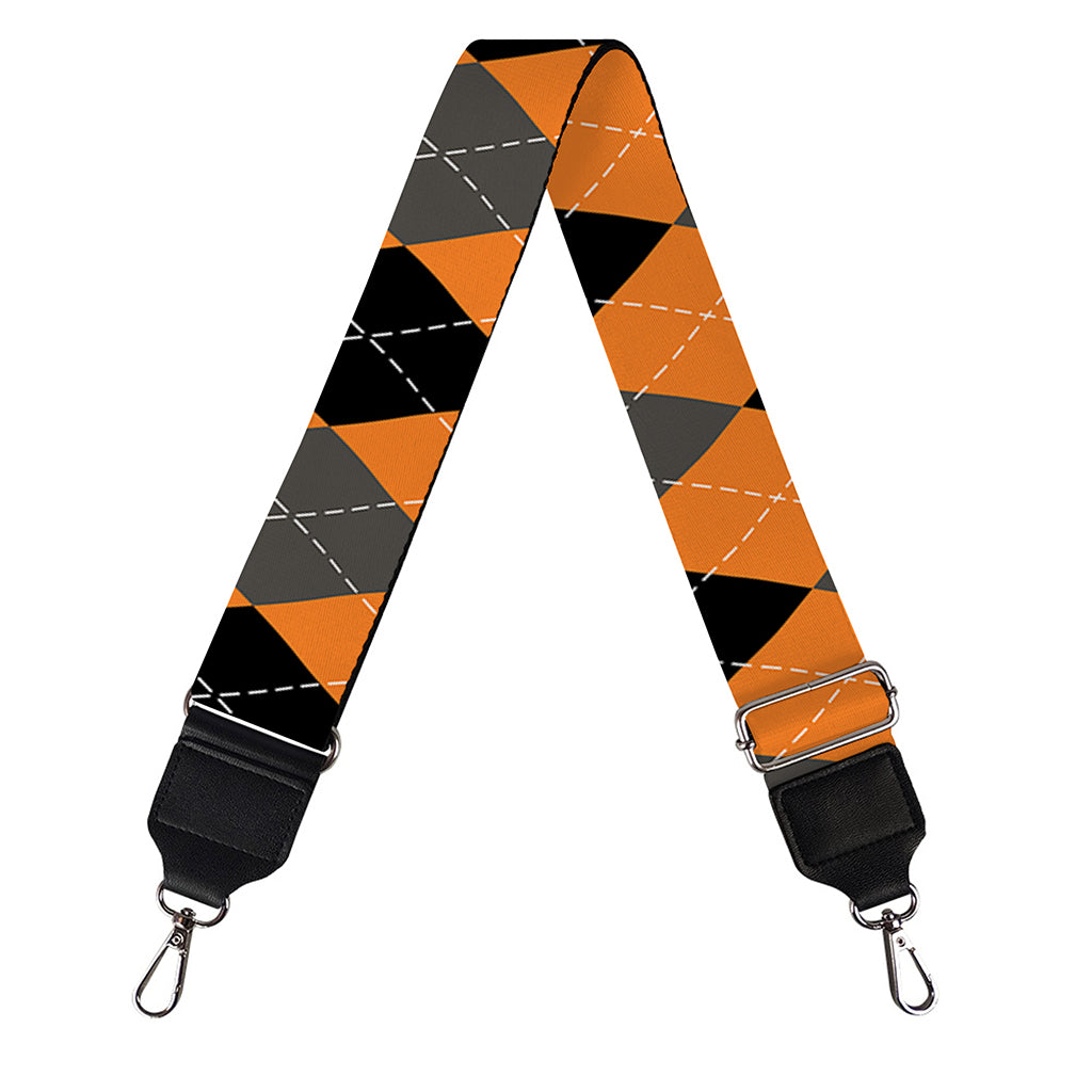 Orange Black And Grey Argyle Print Bag Strap