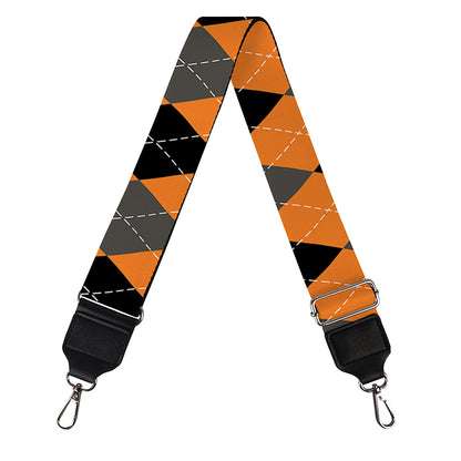 Orange Black And Grey Argyle Print Bag Strap