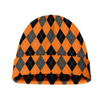 Orange Black And Grey Argyle Print Beanie