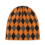 Orange Black And Grey Argyle Print Beanie