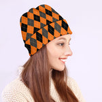 Orange Black And Grey Argyle Print Beanie