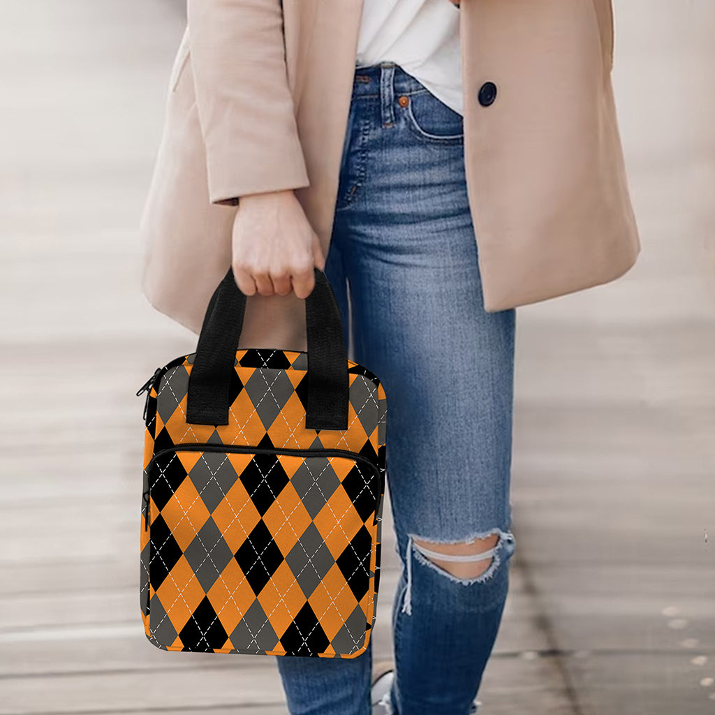 Orange Black And Grey Argyle Print Bible Tote Bag