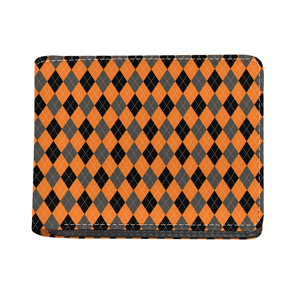 Orange Black And Grey Argyle Print Bifold Wallet