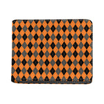 Orange Black And Grey Argyle Print Bifold Wallet