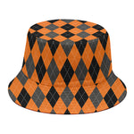 Orange Black And Grey Argyle Print Bucket Hat