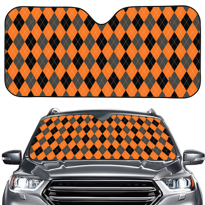 Orange Black And Grey Argyle Print Car Windshield Sun Shade