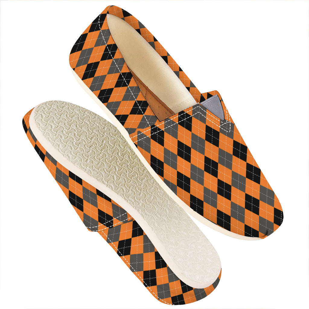 Orange Black And Grey Argyle Print Casual Shoes